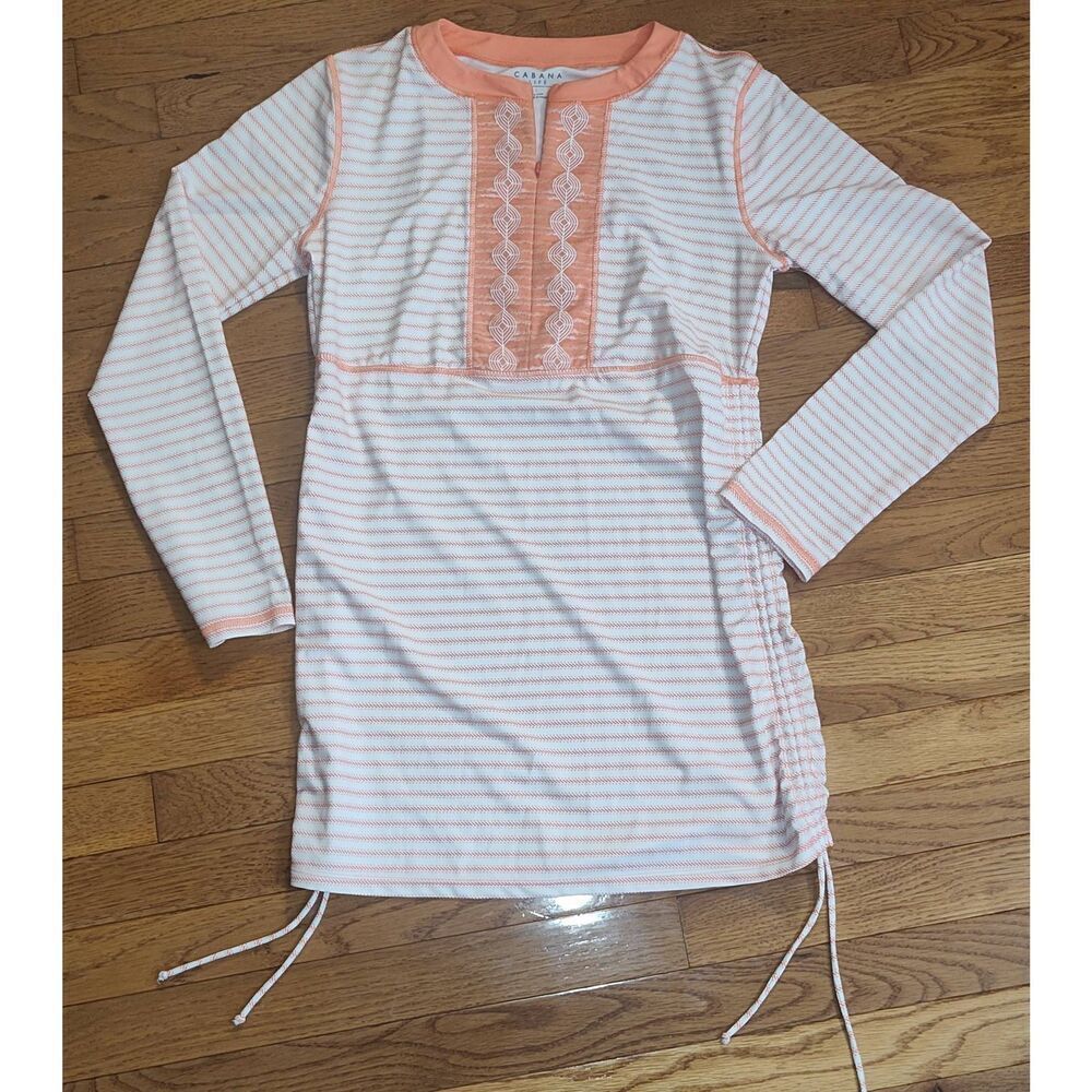 Cabana Life UPF 50+ Tunic Swim Cover Up Peach Striped Geometric Size Large